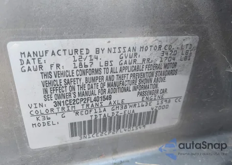 2015 Nissan Versa Note S (Sr)/S Plus/Sl/Sr/Sv from USA, damaged, VIN 3N1CE2CP2FL401549